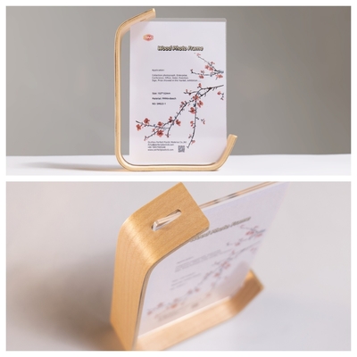 comprar Nuevo producto Marco de foto acrílico transparente en forma de L con cartel publicitario de base de madera online manufacture