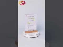 Portador de cartel acrílico con base plana de madera de haya