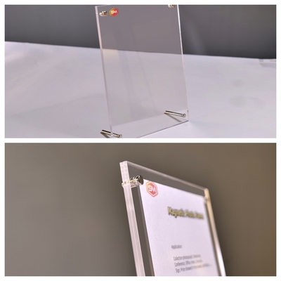 Display de mesa transparente de doble cara flotante marco de soporte de foto acrílico