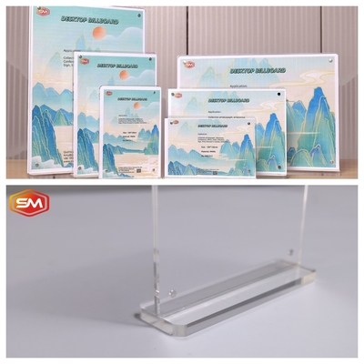 Envío rápido Esquina redonda de papel A4 Menú de forma T Portador de cartel acrílico con tamaño personalizado