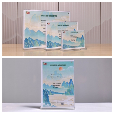 Tamaño personalizado de forma de T doble cara transparente acrílico portador de cartel